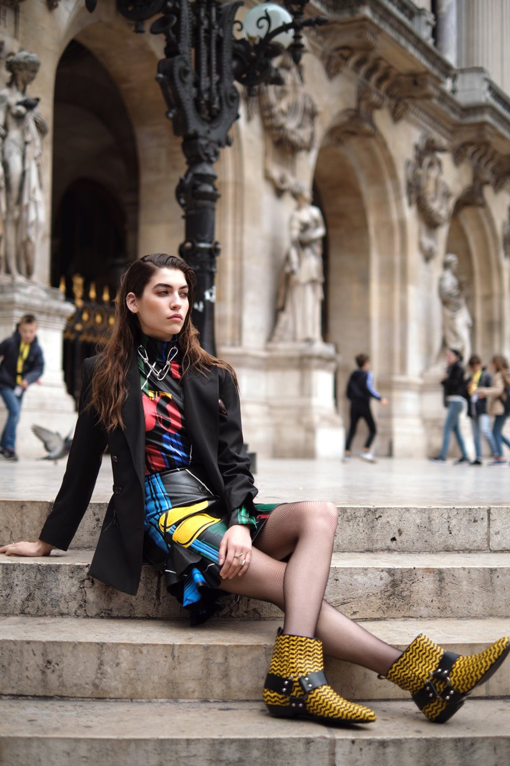 Louis Vuitton blazer, US$4,024, top, US$1,118, skirt, price on request; Charlotte Chesnais double ring, price on request; Annelise Michelson choker, price on request; Falke tights, price on request; earrings, model’s own Louis Vuitton blazer, US$4,024, top, US$1,118, skirt, price on request; Charlotte Chesnais double ring, price on request; Annelise Michelson choker, price on request; Falke tights, price on request; earrings, model’s own