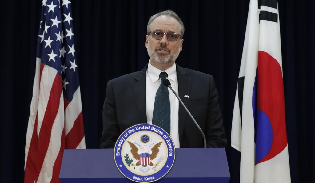 James DeHart, the US State Department official who is leading the negotiations with South Korea, speaking in Seoul on Tuesday. Photo: AP James DeHart, the US State Department official who is leading the negotiations with South Korea, speaking in Seoul on Tuesday. Photo: AP