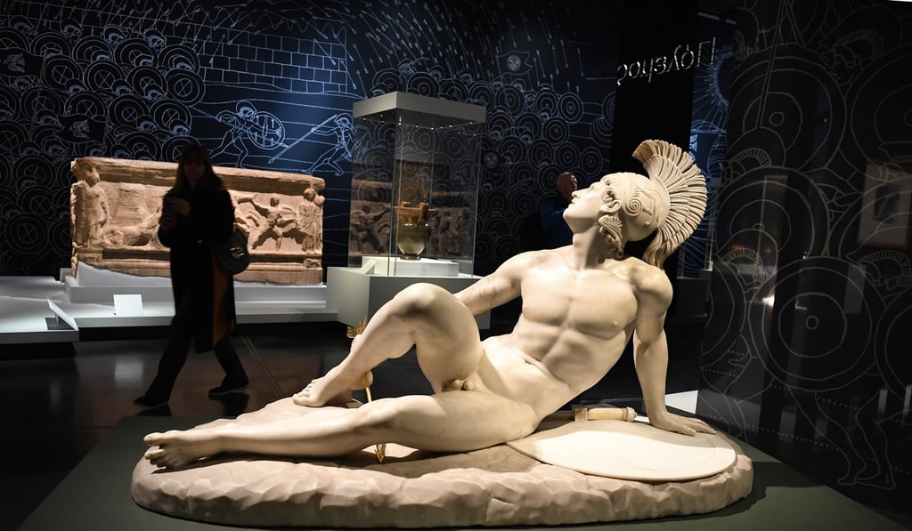 The Wounded Achilles, a sculpture by Italian artist Filippo Albacini, on display at the Troy: Myth and Reality exhibition at the British Museum. Protesters say oil giant BP’s sponsorship of the museum is cynical. Photo: EPA-EFE The Wounded Achilles, a sculpture by Italian artist Filippo Albacini, on display at the Troy: Myth and Reality exhibition at the British Museum. Protesters say oil giant BP’s sponsorship of the museum is cynical. Photo: EPA-EFE