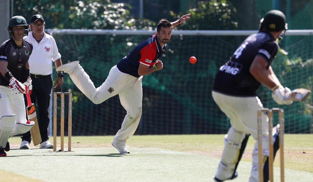 English bowler Tom Ingram in action during the Royal Commonwealth Society (RCS) cricket cup at the Kowloon Cricket Club in Jordan. Photo: Nora Tam