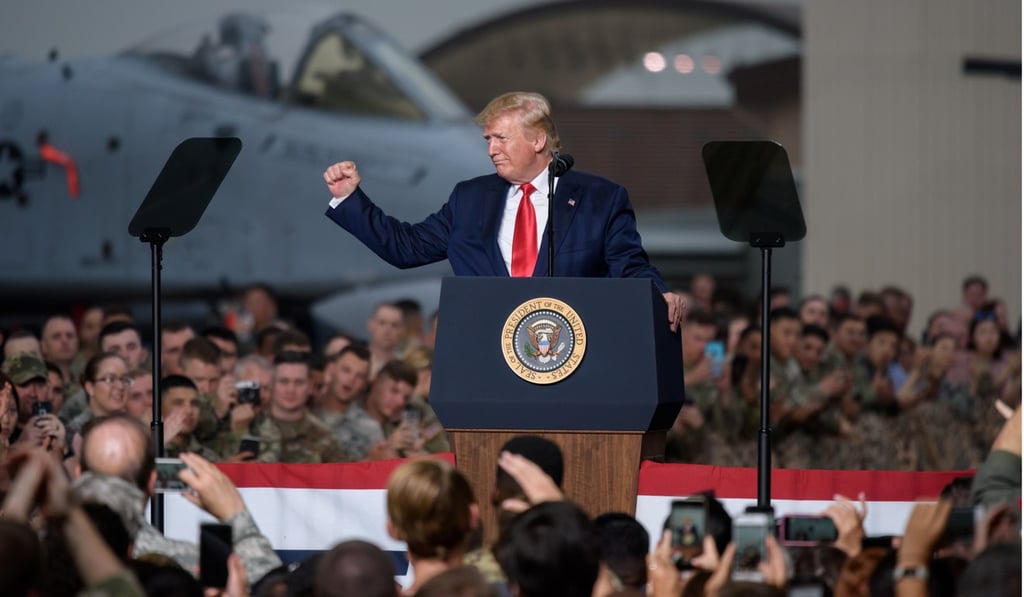 US President Donald Trump visits American troops in June at Osan Air Base in South Korea. Photo: Reuters