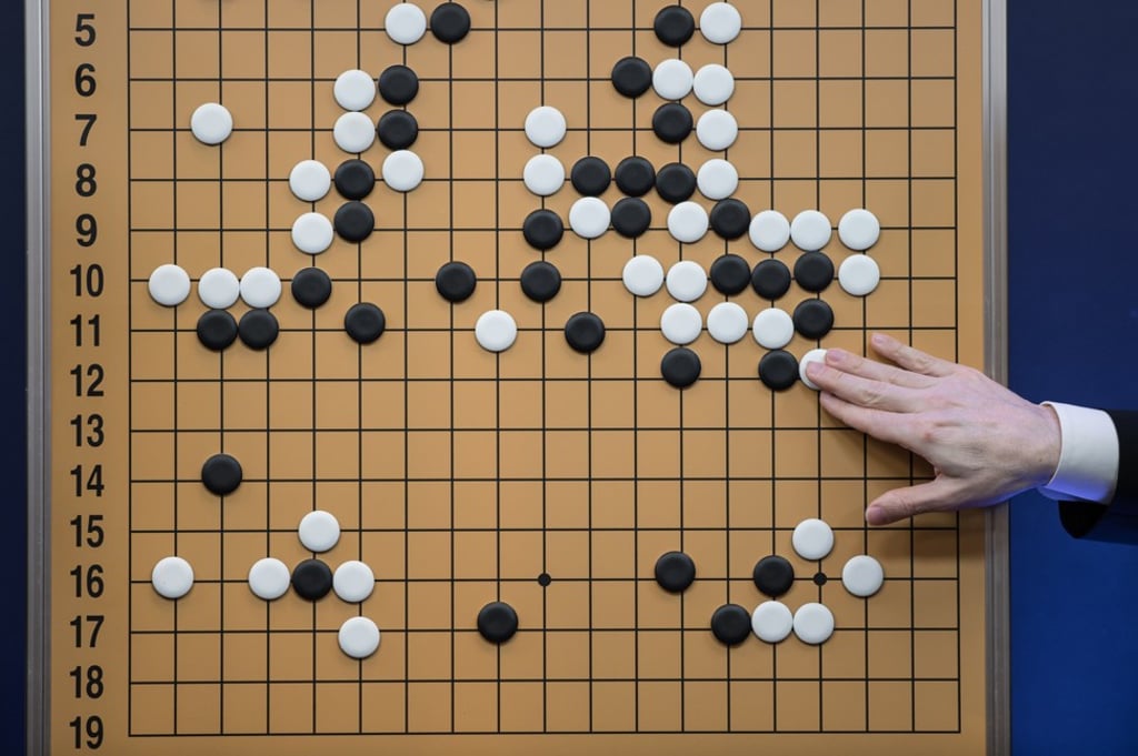 Two players take turns placing black or white stones on a square board with a 19x19 grid. Whoever captures the most territory wins. Photo: AFP