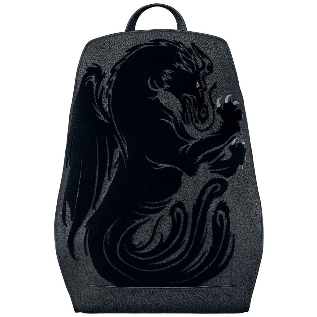 The dragon design sprawls all over the Cityback Chimères Dragon backpack in tufted Togo calfskin.