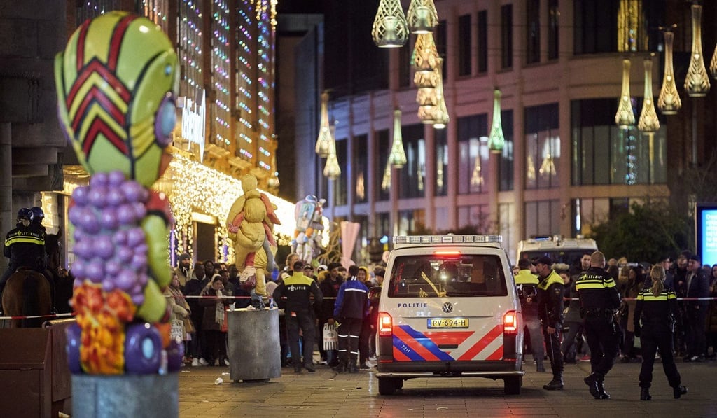 Dutch police block a shopping street after a stabbing incident in The Hague, in the Netherlands on Friday. Photo: AP