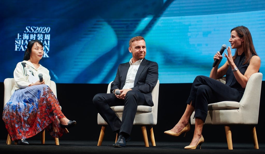 Shaway Yeh (left, founder of YehYehYeh) moderates a talk with Burak Cakmak, dean of fashion at Parsons School of Design, and Katrin Ley, managing director, Fashion for Good. Shaway Yeh (left, founder of YehYehYeh) moderates a talk with Burak Cakmak, dean of fashion at Parsons School of Design, and Katrin Ley, managing director, Fashion for Good.