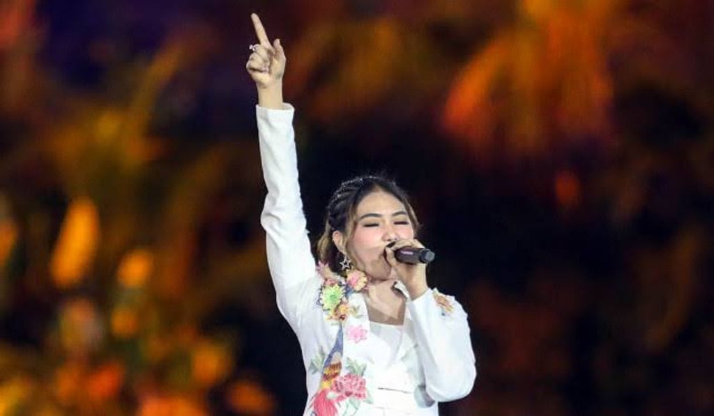 Via Vallen performing at 2018 Asian games in Jakarta. Photo: Handout Via Vallen performing at 2018 Asian games in Jakarta. Photo: Handout