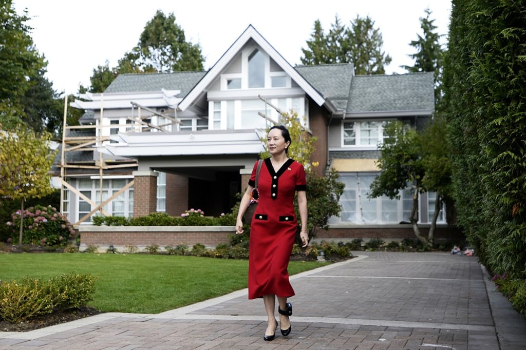 Meng Wanzhou, chief financial officer of Huawei, leaves her home for a court appearance wearing an electronic ankle tag in Vancouver, British Columbia, Canada. Photo: Bloomberg