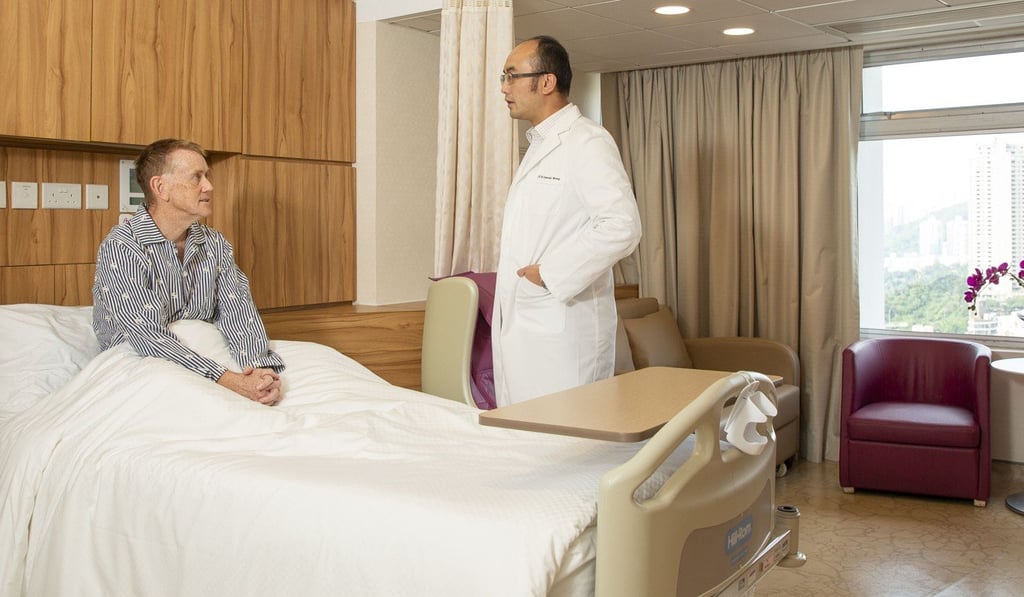 Damian Walsh (left), who underwent robotic surgery for prostate cancer, with his urologist, Dr Edmond Wong Ming-ho, at Hong Kong Adventist Hospital – Stubbs Road. Photo: Frank Freeman Damian Walsh (left), who underwent robotic surgery for prostate cancer, with his urologist, Dr Edmond Wong Ming-ho, at Hong Kong Adventist Hospital – Stubbs Road. Photo: Frank Freeman