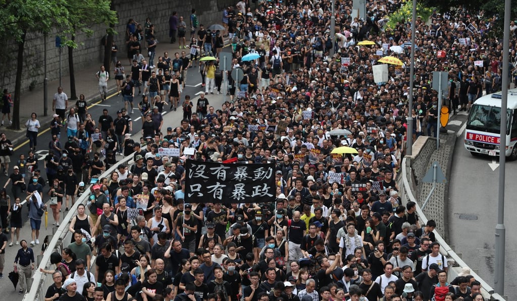 Hongkongers participate in an anti-extradition bill march from Tsim Sha Tsui to the West Kowloon High Speed Rail Link Terminus on July 7. Photo: Sam Tsang