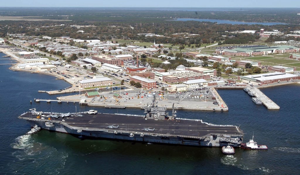 The USS John F Kennedy is seen arriving at the US Naval Air Station in Pensacola, Florida, where a shooting incident took place on Friday. Photo: AFP