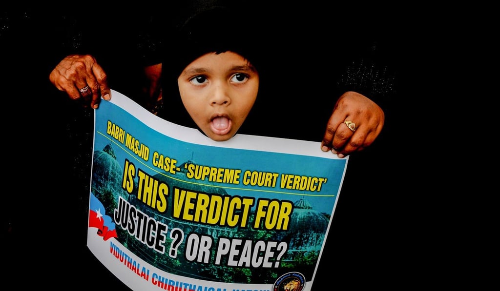 A Muslim girl during a demonstration against the Supreme Court verdict. Photo: AFP A Muslim girl during a demonstration against the Supreme Court verdict. Photo: AFP