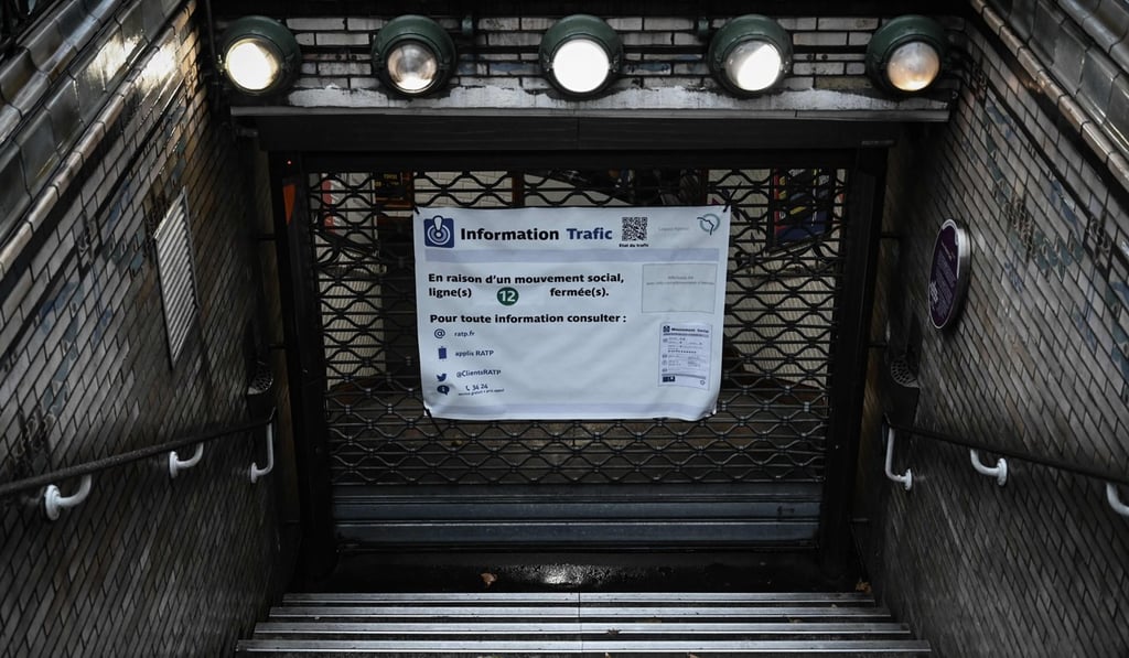 A closed metro line station in Paris during a strike by transport operators over the French government's plan to overhaul the country's retirement system. Photo: AFP