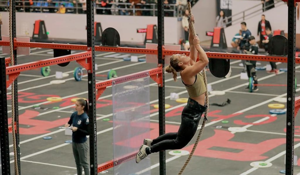 Harriet Porter on the rope climb on day one of the Pandaland Challenge.