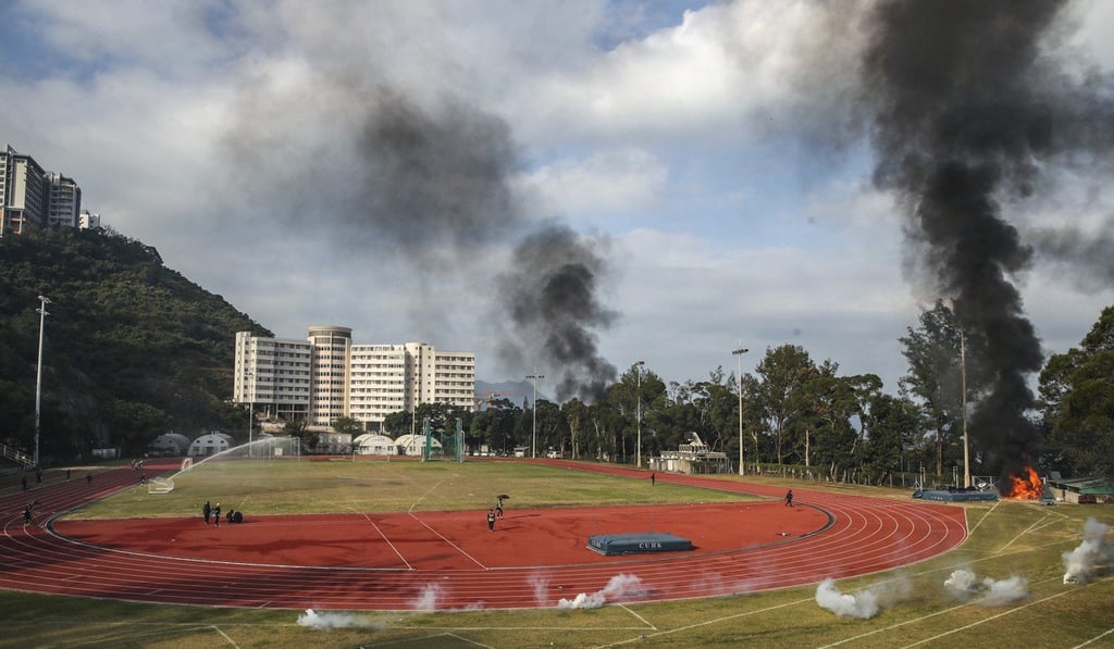 Clashes erupt between anti-government protesters and riot police on the campus of Chinese University in Sha Tin on November 12. Photo: Winson Wong