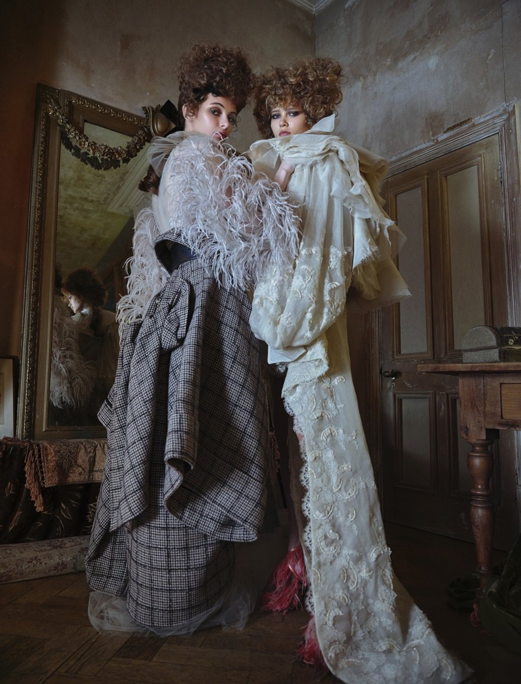 Left: Valentino gown, US$13,700; JW Anderson coat, US$1,800; Saint Laurent by Anthony Vaccarello belt, price on request; Right: Ashi Studio jumpsuit, price on request; Giambattista Valli shoes, US$1,800