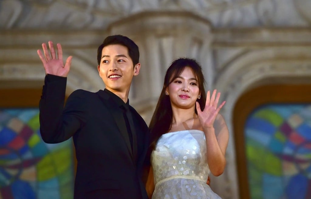 South Korean actor Song Joong-ki and actress Song Hye-kyo in happy mode at the BaekSang Art Awards in Seoul in June 2016. Photo: AFP