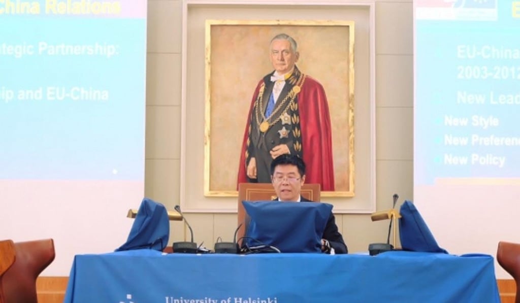 Song Xinning, pictured in 2016 at the University of Helsinki’s Confucius Institute, has been barred from entering a bloc of European countries. Photo: University of Helsinki website