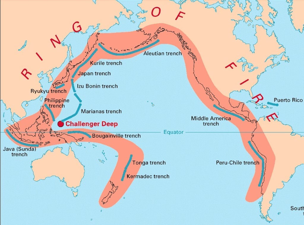 A map showing the 'Ring of Fire' in the Pacific Ocean. Image: United States Geological Survey