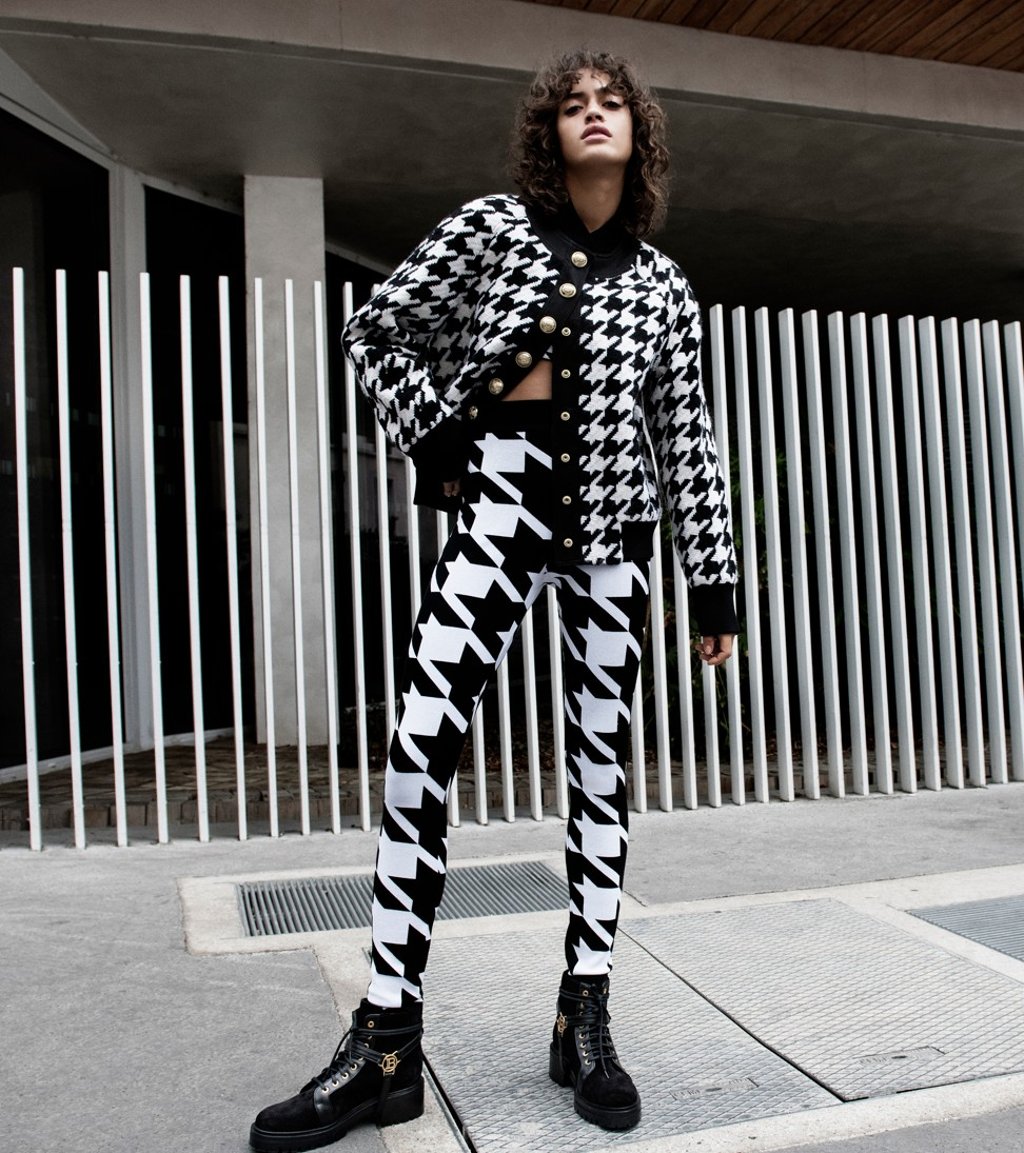 One of the looks in the black-and-white collection