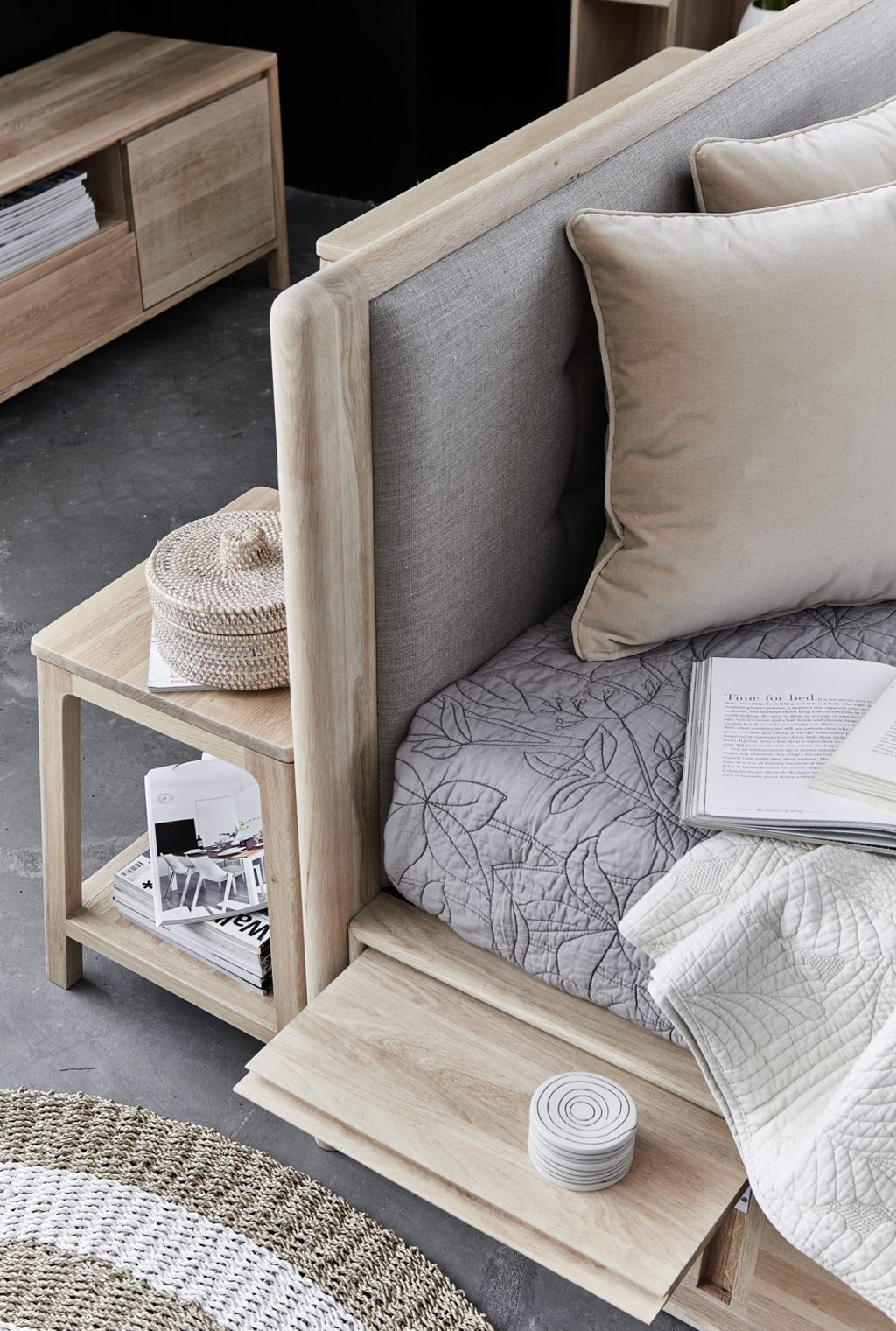 A light frame bed in teak by Tree. Photo: Handout