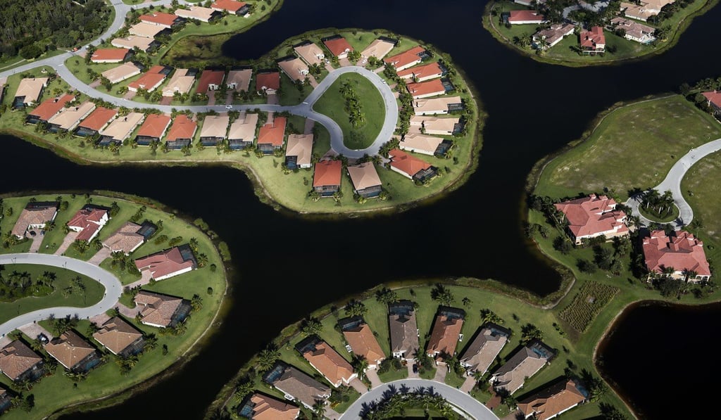 A housing development built in Everglades wetlands photographed from the air in Naples, Florida.