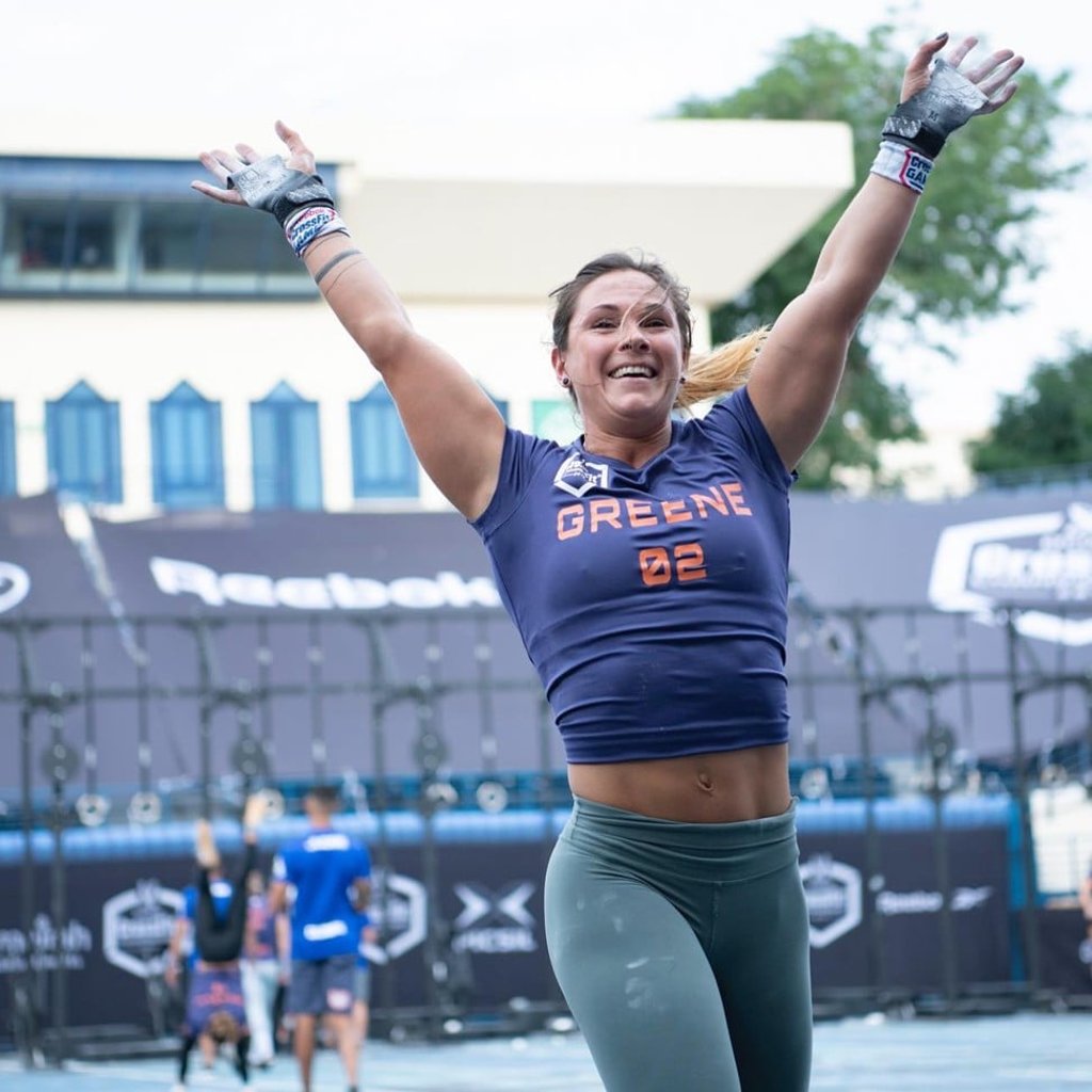 Jamie Greene after winning the first event of day three. Photo: Dubai CrossFit Championship Jamie Greene after winning the first event of day three. Photo: Dubai CrossFit Championship