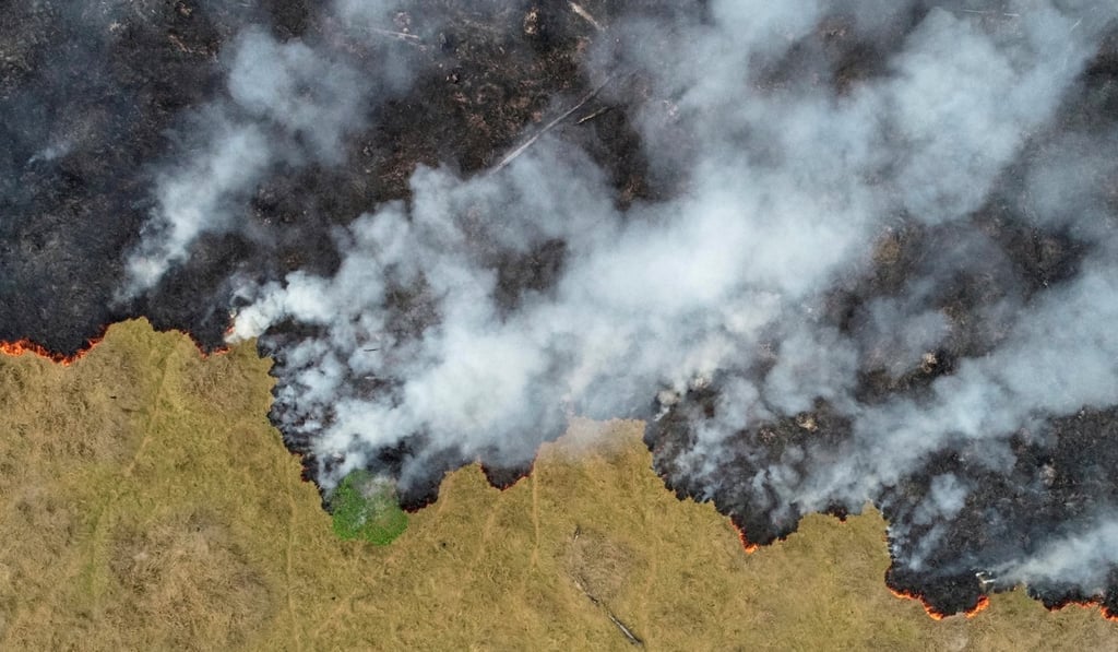 Billows of smoke rise over a deforested plot of the Amazon jungle in Porto Velho. Photo: Reuters