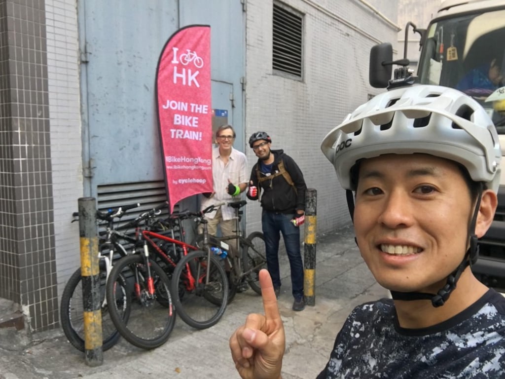 The brains behind the “bike train” is keen Hong Kong cyclist Anthony Lau (right). Photo: Courtesy of Anthony Lau