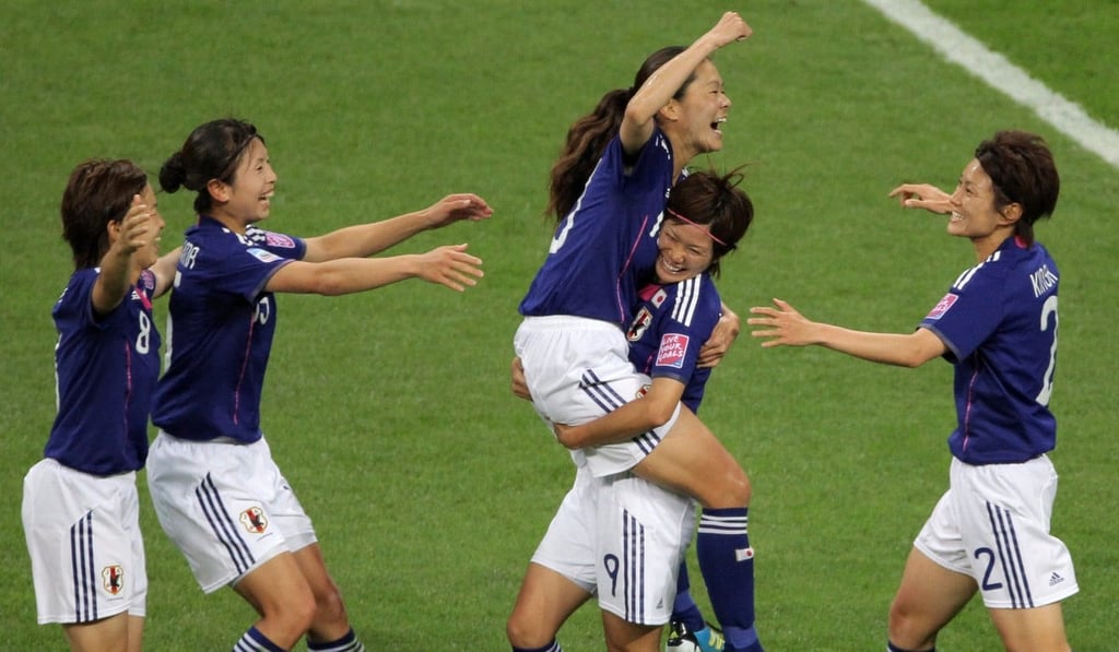 Japan's Homare Sawa (centre) celebrates her goal during the 2011 Fifa Women’s World Cup semi-final between Japan and Sweden in Germany. Photo: EPA