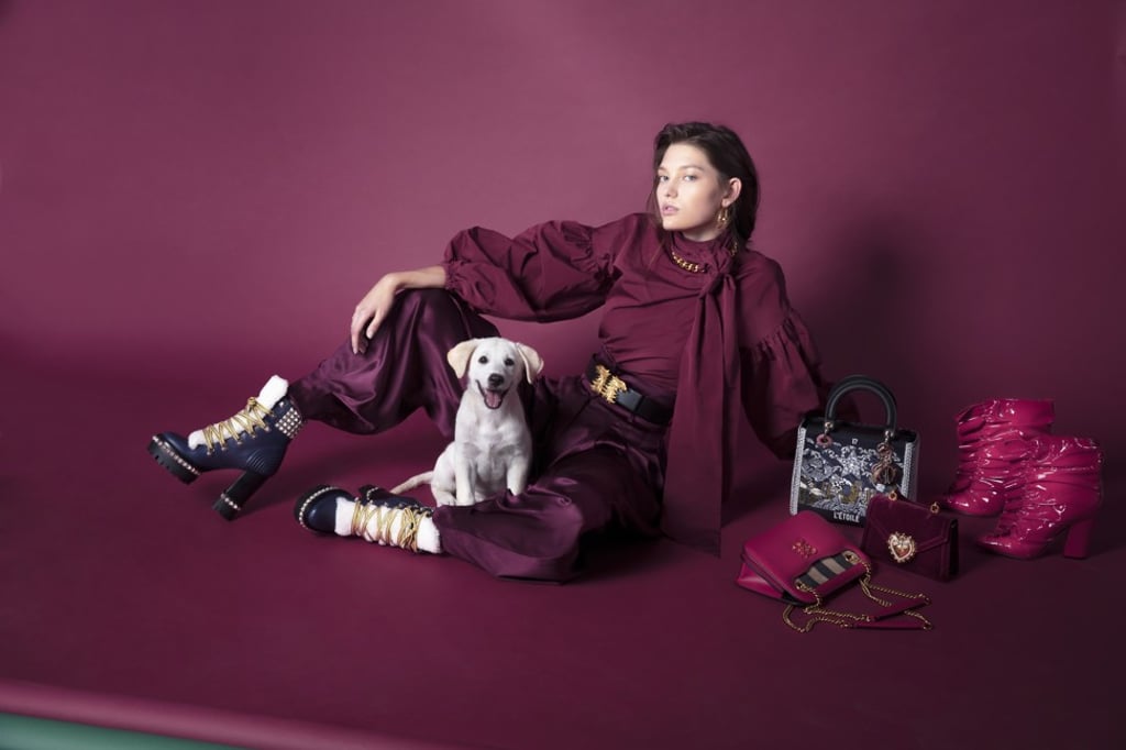 Valentino top, HK$12,800, belt, price on request; Dolce & Gabbana trousers, HK$10,900; Christian Louboutin boots, HK$18,500; Fendi earrings, HK$6,400; Bottega Veneta necklace, HK$29,750; (On set, from bottom left) Fendi bag, HK$20,800; Dior bag, HK$47,500