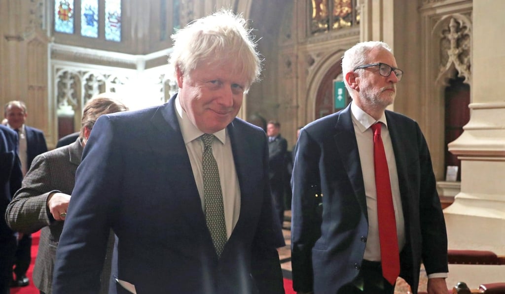 UK Prime Minister Boris Johnson (R) and opposition Labour Leader Jeremy Corbyn arrive for the State Opening of Parliament. Photo: DPA