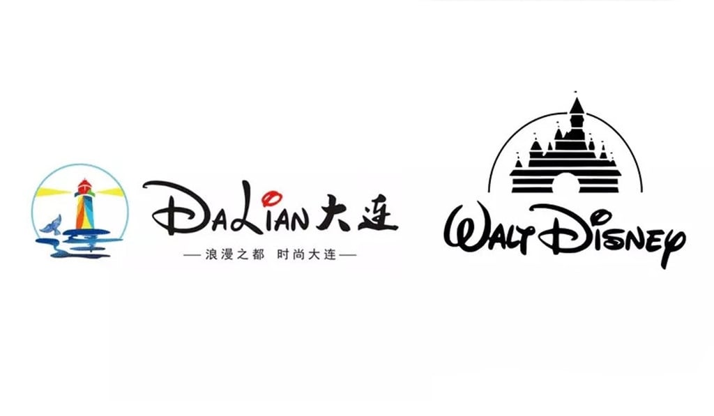 A design website in China has questioned similarities between the winning Dalian logo (left) and the Disney brand. Photo: Handout