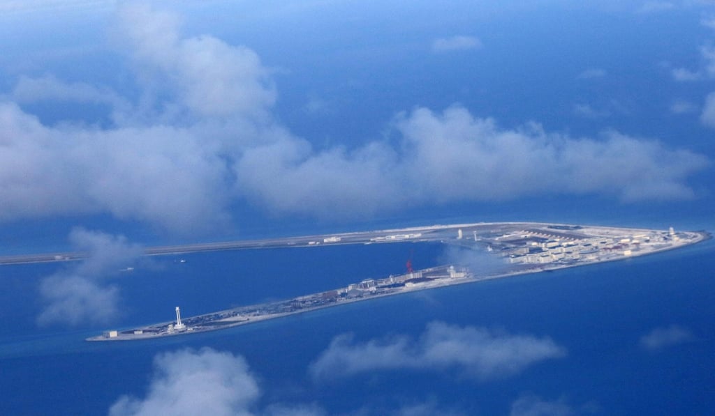 Subi Reef is one of several artificial islands claimed and developed by Beijing in the South China Sea. Photo: EPA-EFE Subi Reef is one of several artificial islands claimed and developed by Beijing in the South China Sea. Photo: EPA-EFE