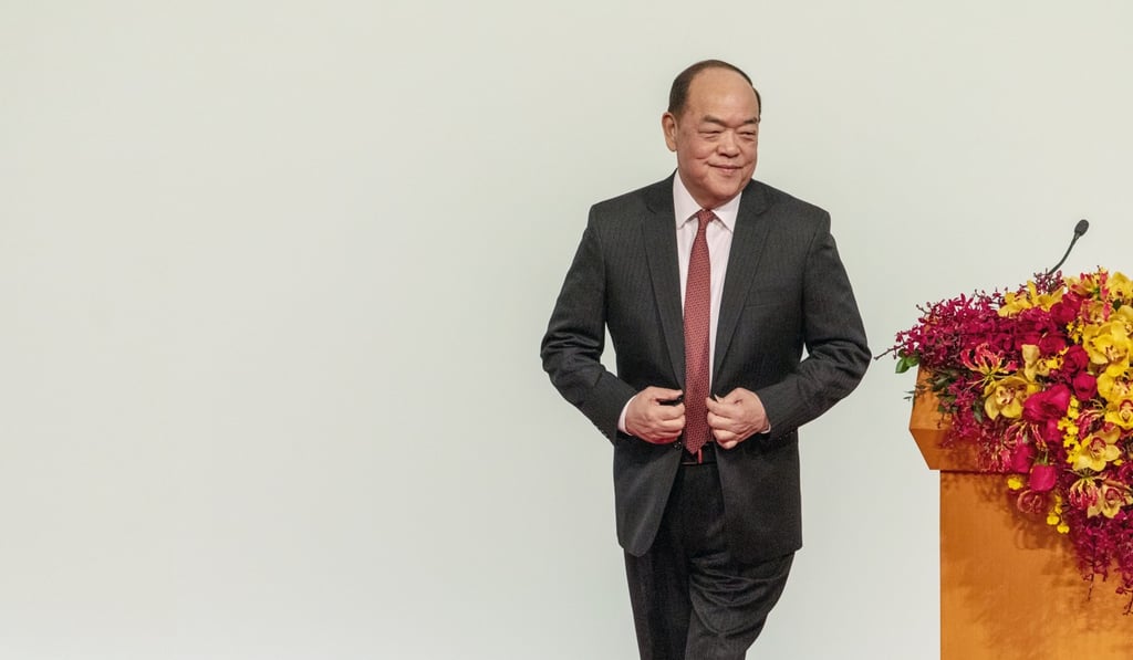 Ho Iat-seng, Macau's incoming chief executive, walks off the stage after speaking during Friday’s inauguration ceremony. Photo: Bloomberg Ho Iat-seng, Macau's incoming chief executive, walks off the stage after speaking during Friday’s inauguration ceremony. Photo: Bloomberg