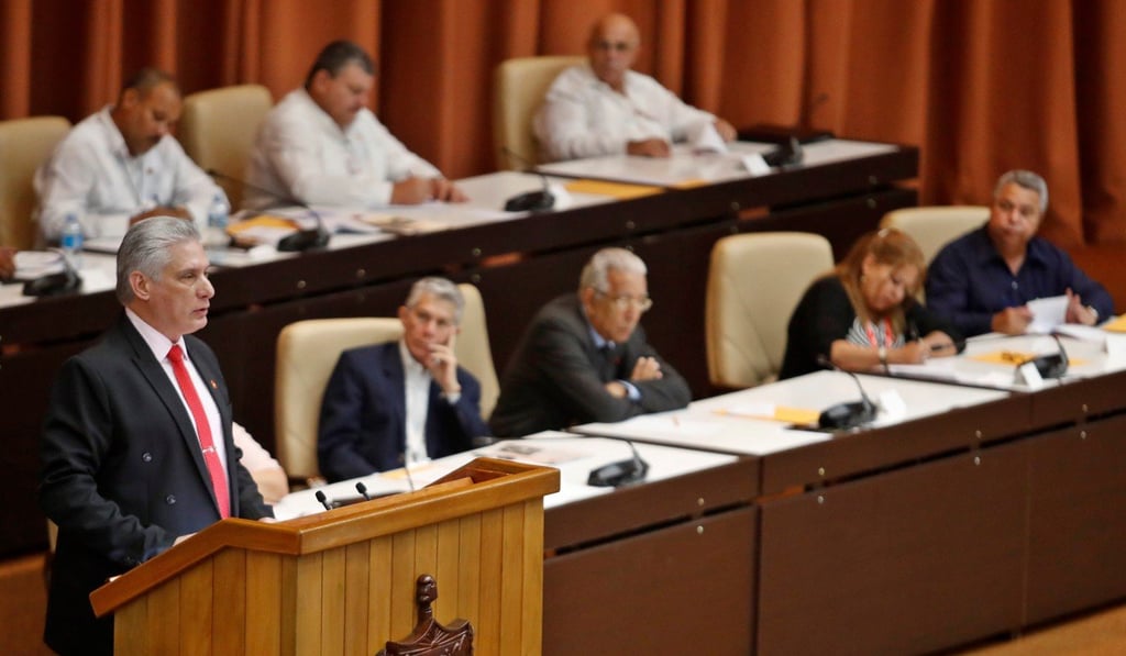 Cuban President Miguel Diaz-Canel (left) delivers a speech. Photo: EPA-EFE