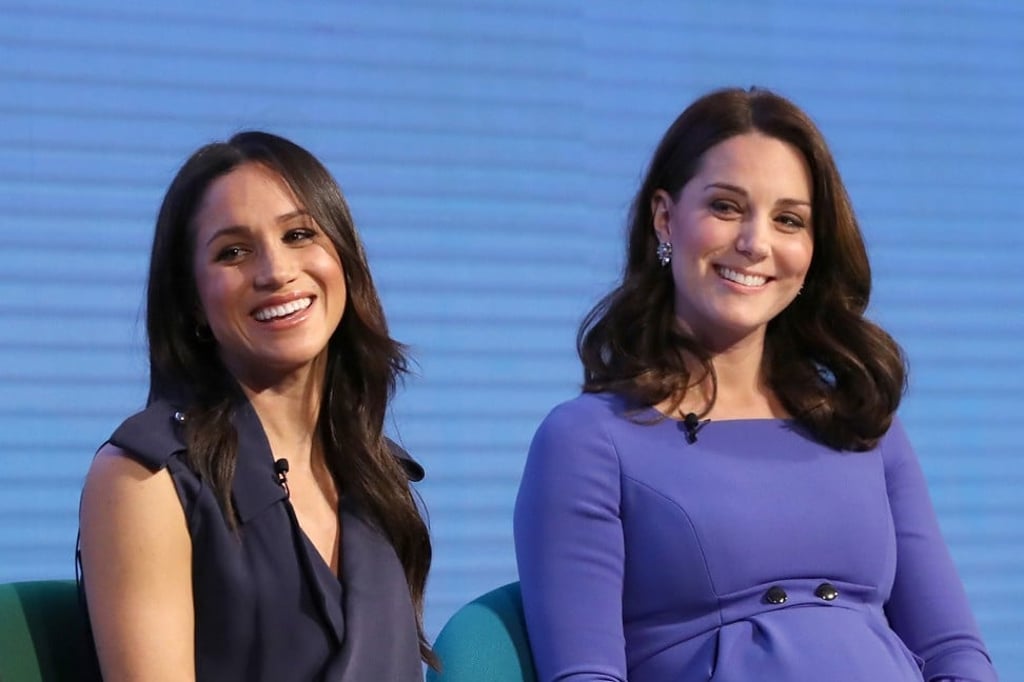 Meghan Markle, left, and Catherine, Duchess of Cambridge, attend the first Royal Foundation Forum in London. Photo: Rota/i-Images/Zuma Press/TNS