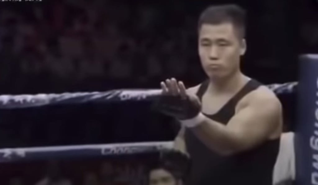 Wing chun master Ding Hao taunts MMA fighter A Hu. Photo: Handout