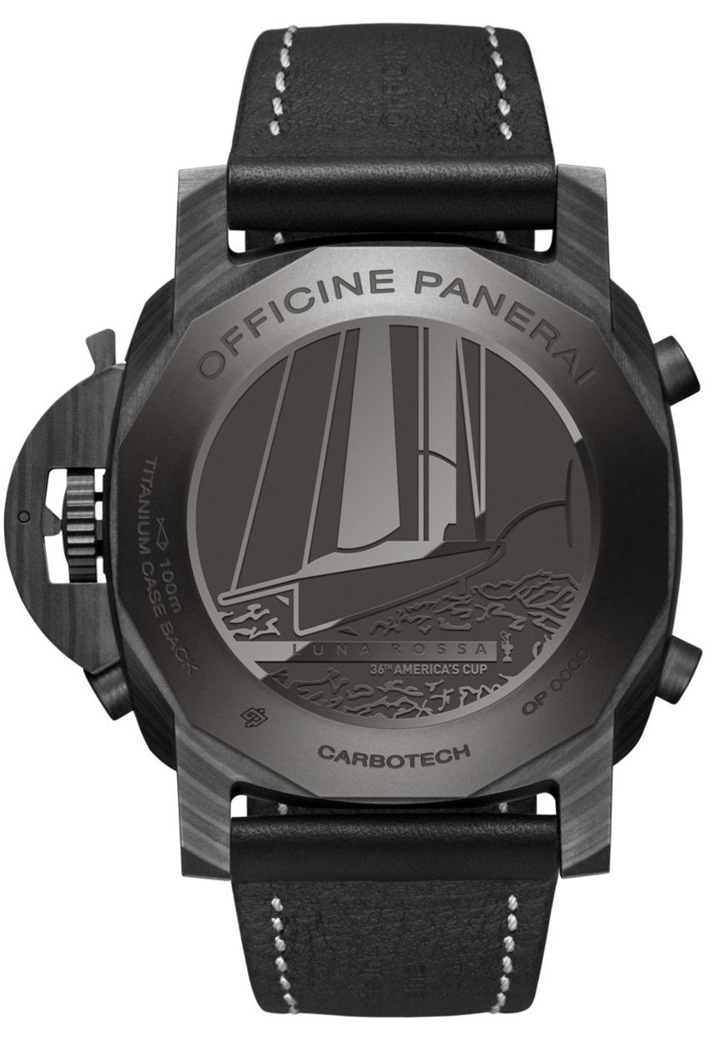 The engraved caseback of the Luminor Luna Rossa Chrono Flyback The engraved caseback of the Luminor Luna Rossa Chrono Flyback