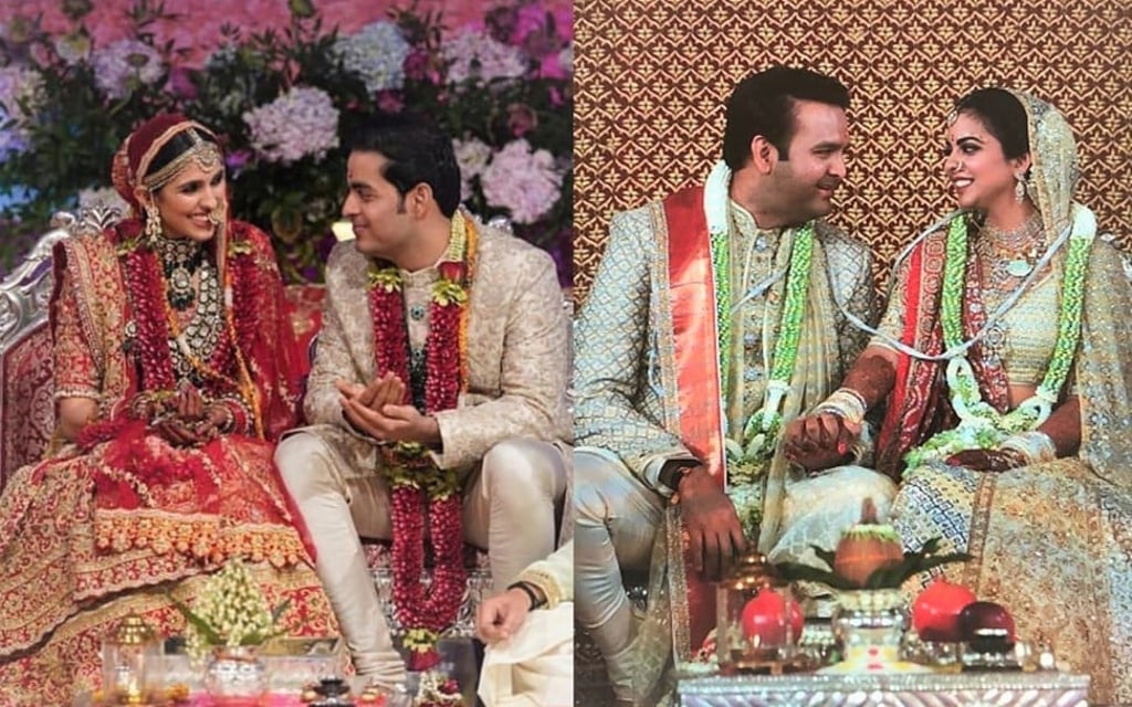The Ambani children both got married. Akash and Shloka (left); Isha and Anand. Photos: Instagram
