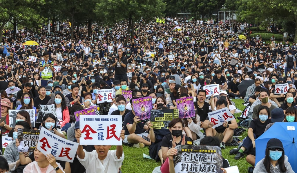 People attend a rally during a strike in Hong Kong in September. Photo: Felix Wong People attend a rally during a strike in Hong Kong in September. Photo: Felix Wong