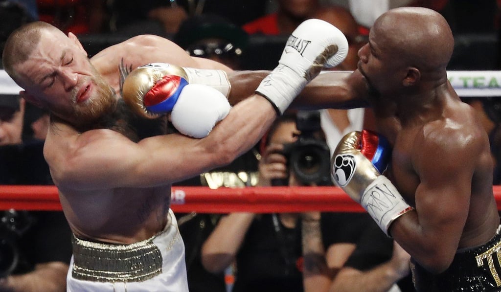 Conor McGregor loses to Floyd Mayweather Jnr during their superfight in Las Vegas in 2017. Photo: AP