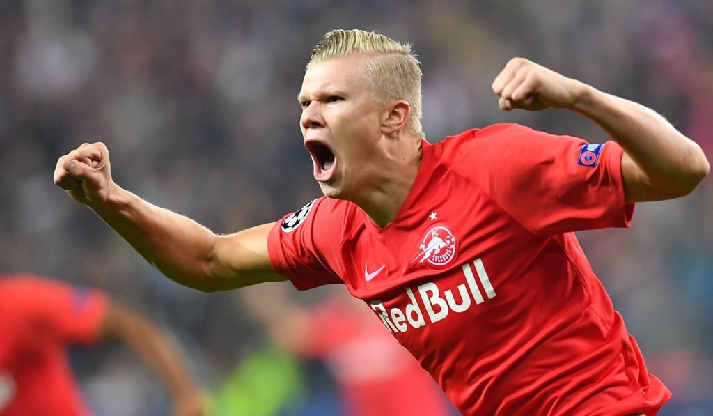 Salzburg's Norwegian forward Erling Haaland celebrates after scoring in the Uefa Champions League. Photo: AFP