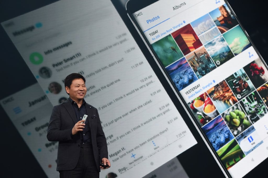 Richard Yu launches the Huawei Mate 9 tablet in Munich on November 3, 2016. Photo: AFP