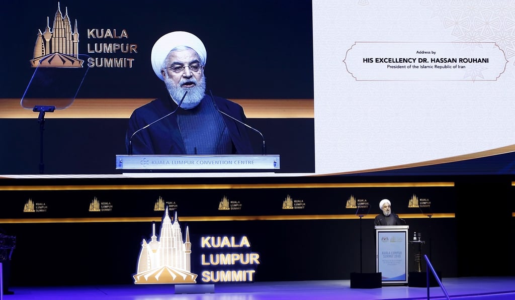 Iranian President Hassan Rowhani delivers a speech at the Kuala Lumpur Summit. Photo: AP