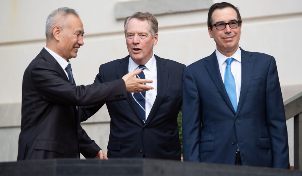 Chinese Vice-Premier Liu He (left) held on-and-off trade talks with the US’ Robert Lighthizer (centre) and Steven Mnuchin throughout 2019. Photo: AFP Chinese Vice-Premier Liu He (left) held on-and-off trade talks with the US’ Robert Lighthizer (centre) and Steven Mnuchin throughout 2019. Photo: AFP