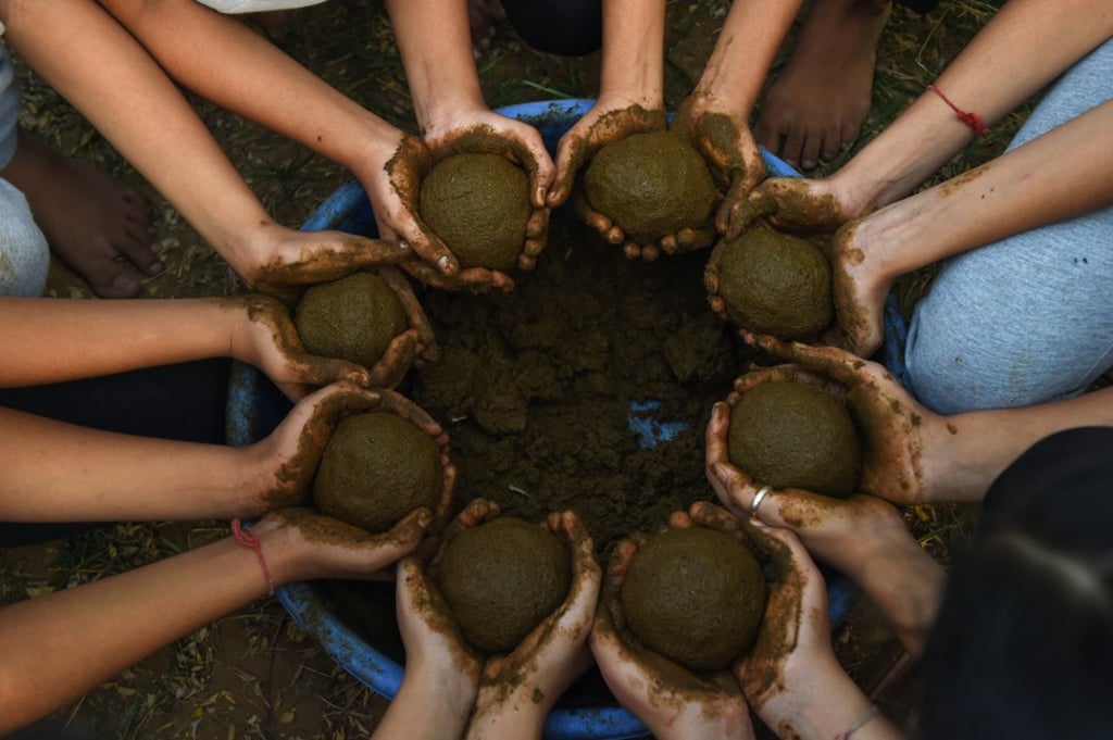 Cow dung can be used to make many things, even oil lamps. Photo: AFP Cow dung can be used to make many things, even oil lamps. Photo: AFP