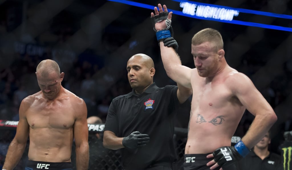 Justin Gaethje celebrates his win over Donald ‘Cowboy’ Cerrone at UFC Fight Night in Vancouver in September. Photo: AP
