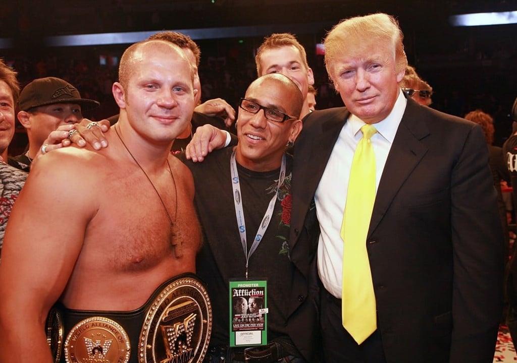 Fedor Emelianenko (left) with Tom Atencio and Donald Trump after a fight at the Honda Center on July 19, 2008 in Anaheim, California. Photo: Tiffany Rose/WireImage