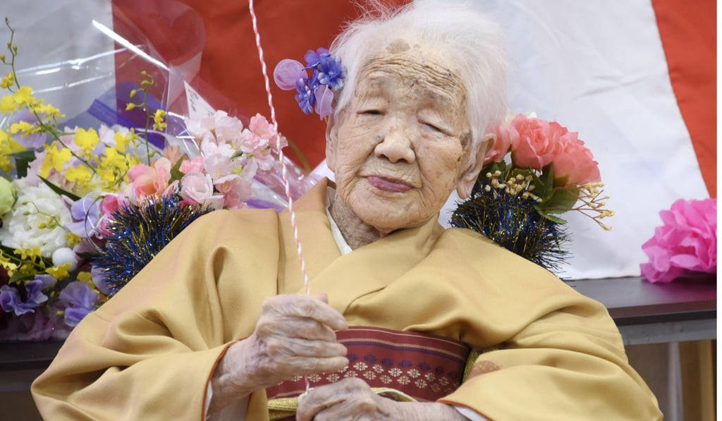 Kane Tanaka is seen during her 117th birthday party in Fukuoka, Japan. Photo: Kyodo Kane Tanaka is seen during her 117th birthday party in Fukuoka, Japan. Photo: Kyodo