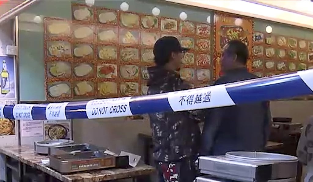 A police cordon was set up around Spicegirl restaurant after it was targeted by arsonists in an attack committed while the venue was still serving. Photo: Now TV